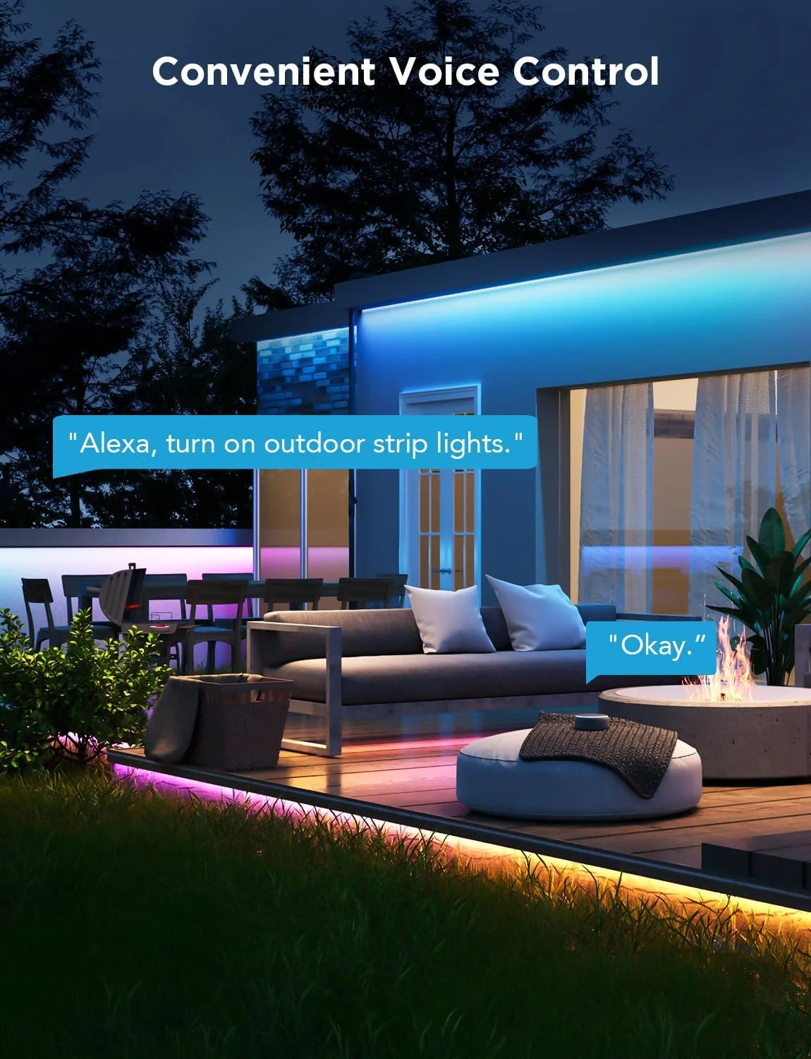 Govee Outdoor LED Strip Lights, 65.6ft Smart Led Strip Lights Work with Alexa and Google Assistant, App Control, IP65 Waterproof, RGBIC Outdoor Lights for Patio, Eave, Patio Decorations