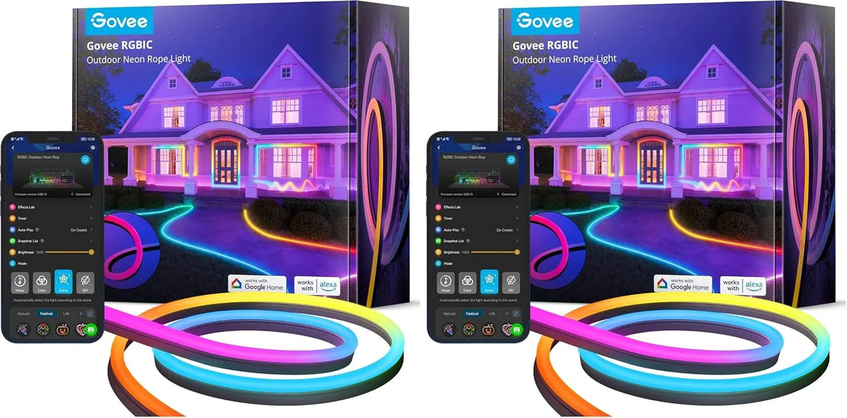 Govee Outdoor Neon Rope Lights, 32.8ft RGBIC IP67 Waterproof Patio Decorations with 64 Scene Modes, Music Sync, Flexible LED Outdoor Lights, Neon Lights Work with Alexa, Google Assistant
