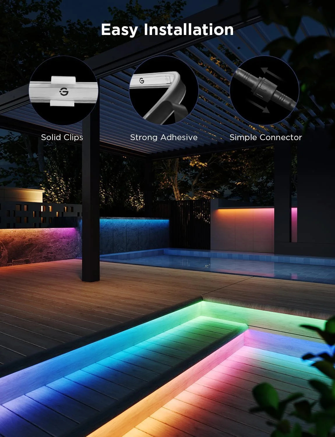 Govee Outdoor LED Strip Lights RGBIC with Warm and Cold White, 98.4ft 2.4G WiFi Smart Outdoor Lights, IP65 Waterproof, Work with Alexa and Google Assistant, App Control, for Porch, Patio, Eave, Party