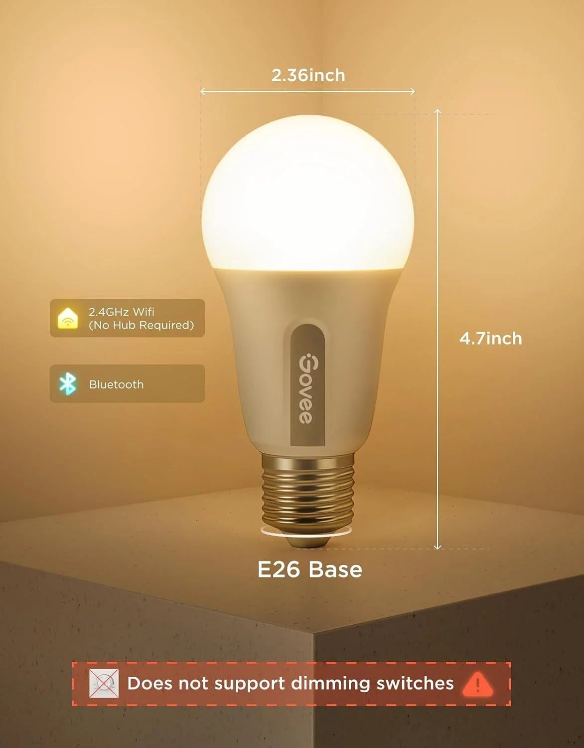 Govee Smart Light Bulbs, A19 LED Light Bulb, 800 Lumen, 6 Pack