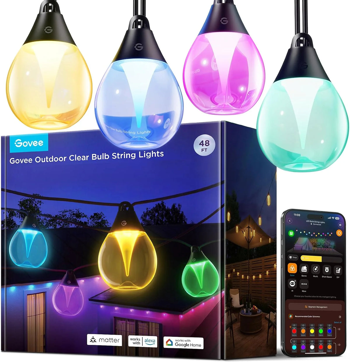 Govee Clear Bulb Outdoor String Lights, 96ft IP67 Patio & Backyard Lights