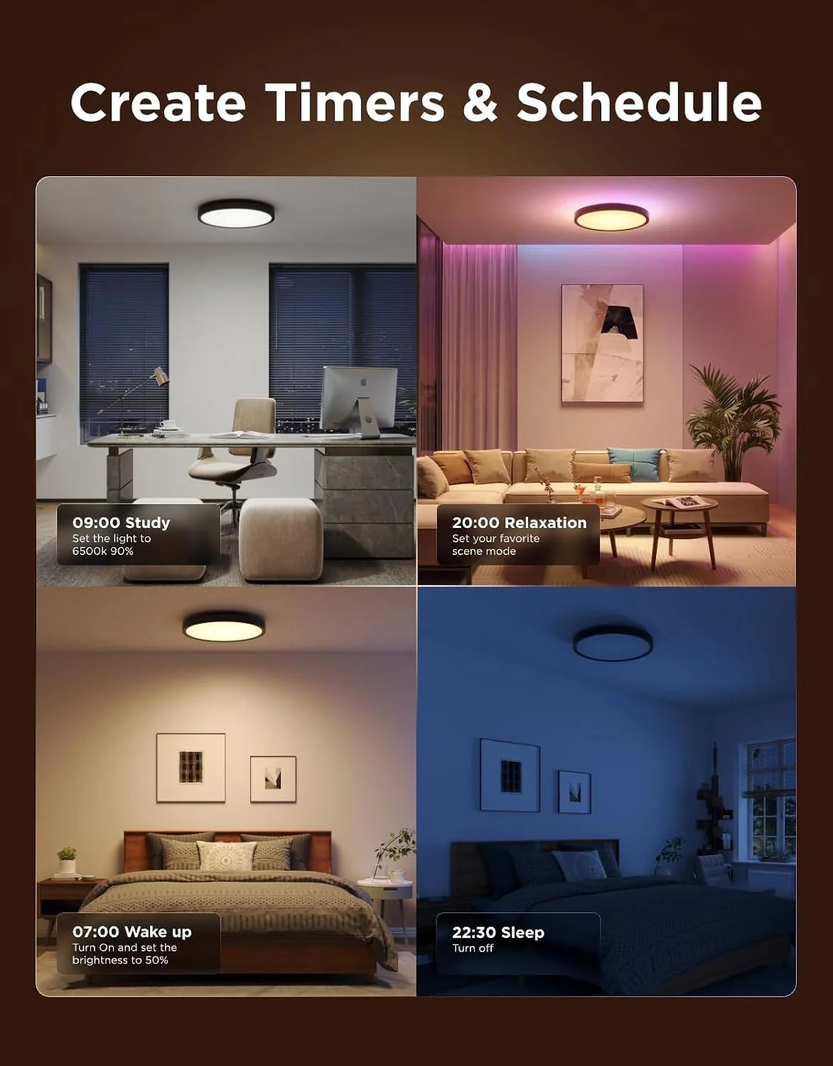 Govee Smart Ceiling Light, RGBIC 2400LM 2700K-6500K 12 Inch 1 Pack Black