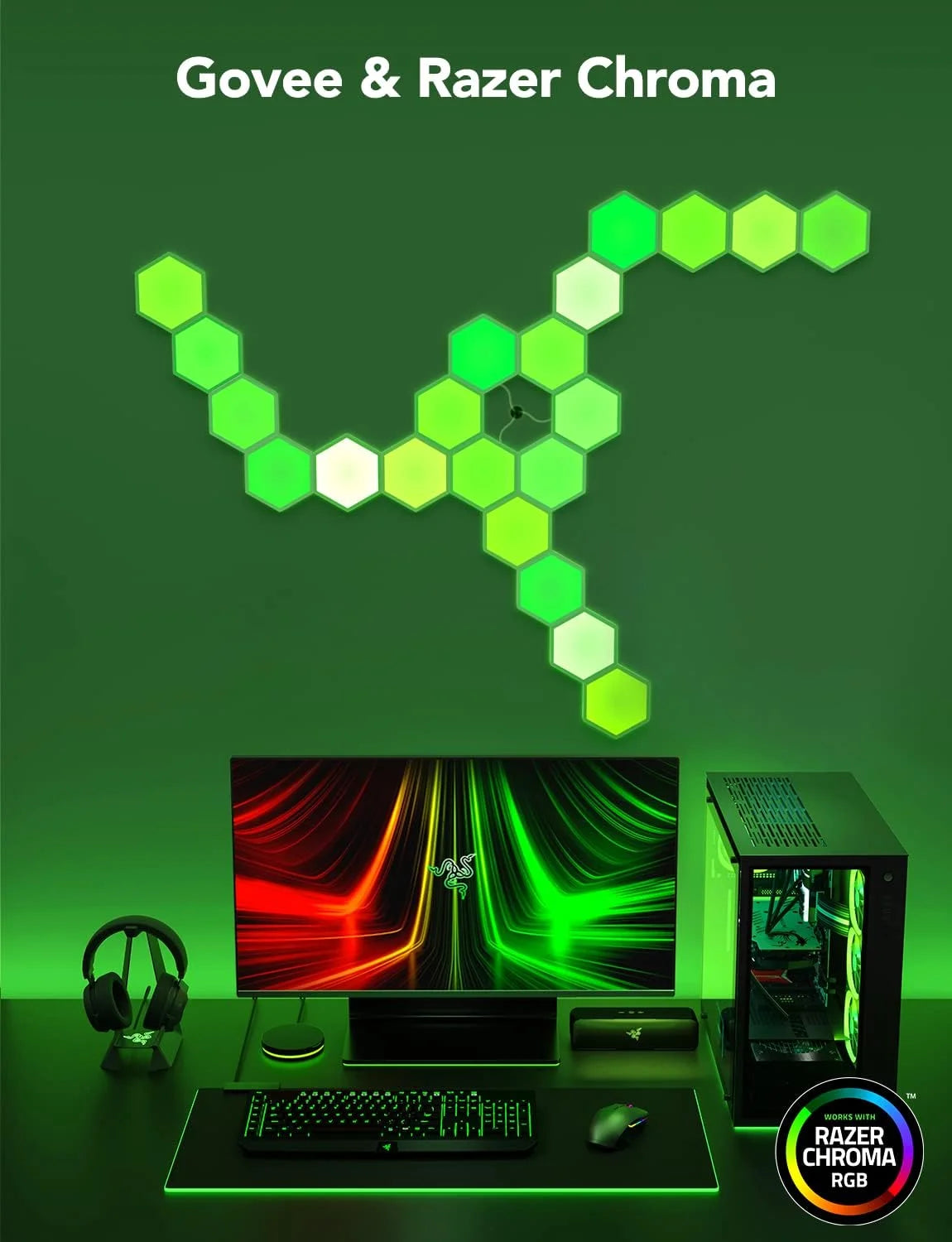 Govee Glide Hexa Light Panels, RGBIC Hexagon LED Wall Lights, Wi-Fi Smart Home Creative Wall Lights with Music Sync, Compatible with Alexa Google Assistant for Indoor Gaming Decor, 20 Pack