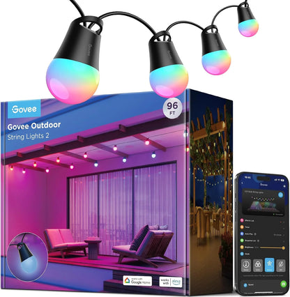 Govee Smart Outdoor String Lights 2, 48ft RGBIC Patio Lights with 15 Bulbs