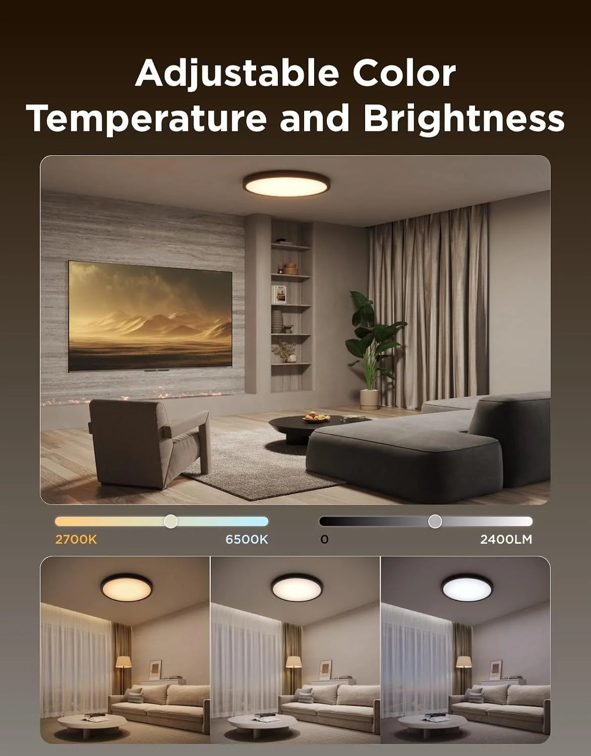 Govee Smart Ceiling Light, RGBIC 2400LM 2700K-6500K 12 Inch 1 Pack Black