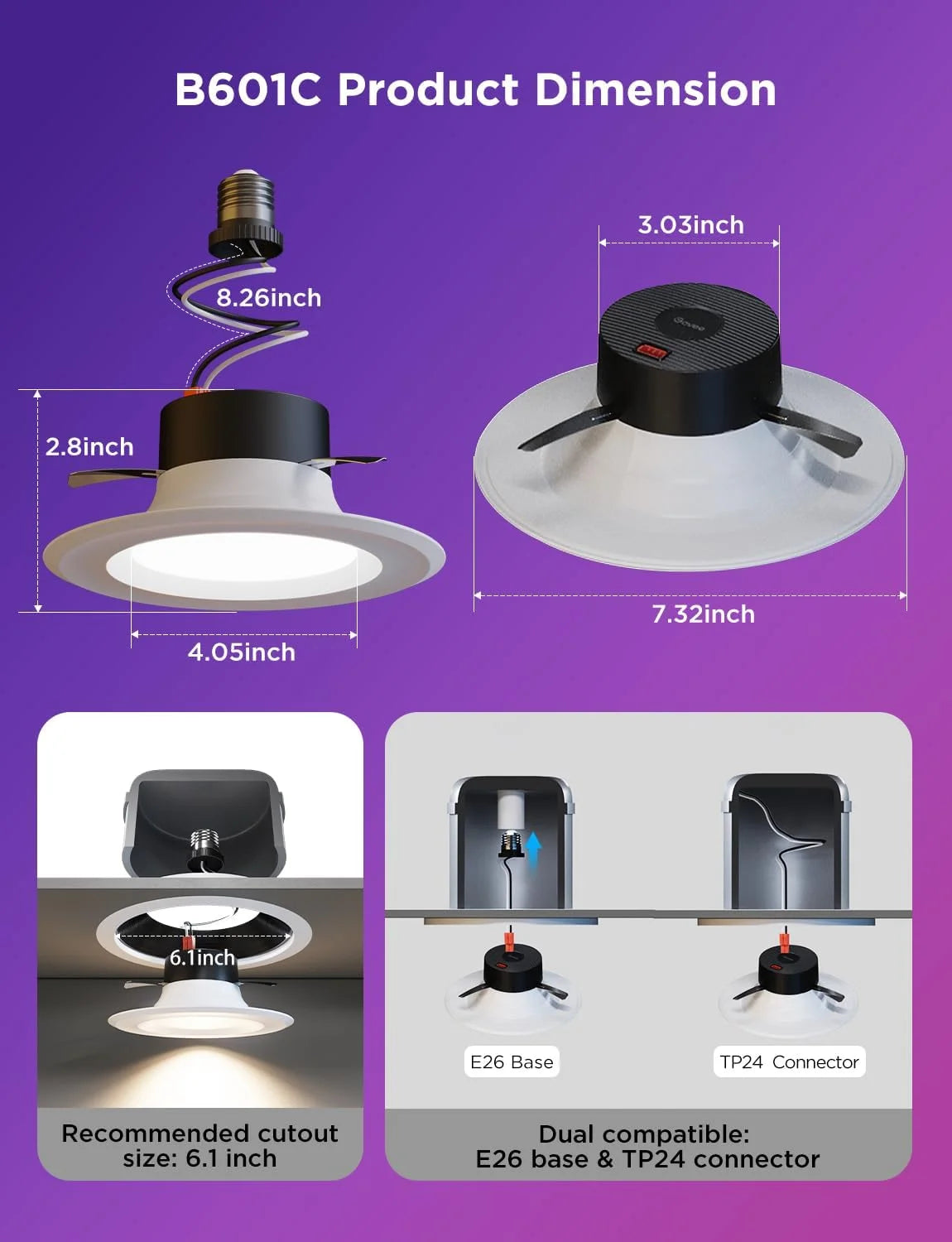 Govee Smart Retrofit Recessed Lighting 6 Inch, Wi-Fi Bluetooth Direct Connect RGBWW Retrofit Can Lights, 65 Scene Modes, Works with Alexa & Google Assistant, 1000 Lumens, 6 Pack