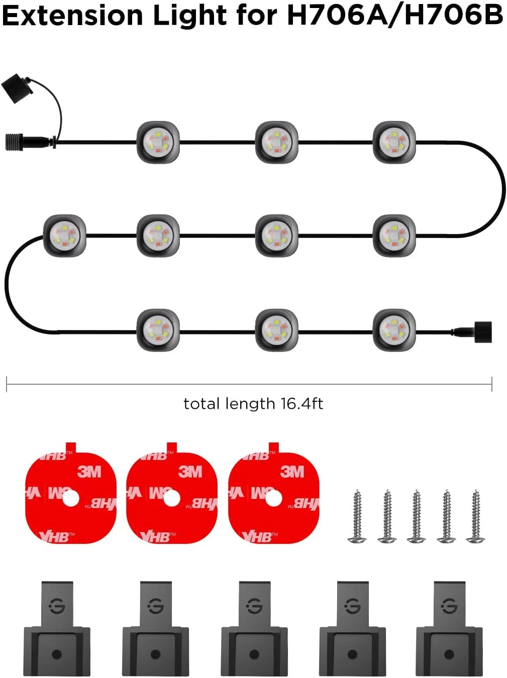 Govee 16.4ft Extension Lights Parts for Permanent Outdoor Lights Pro, Black