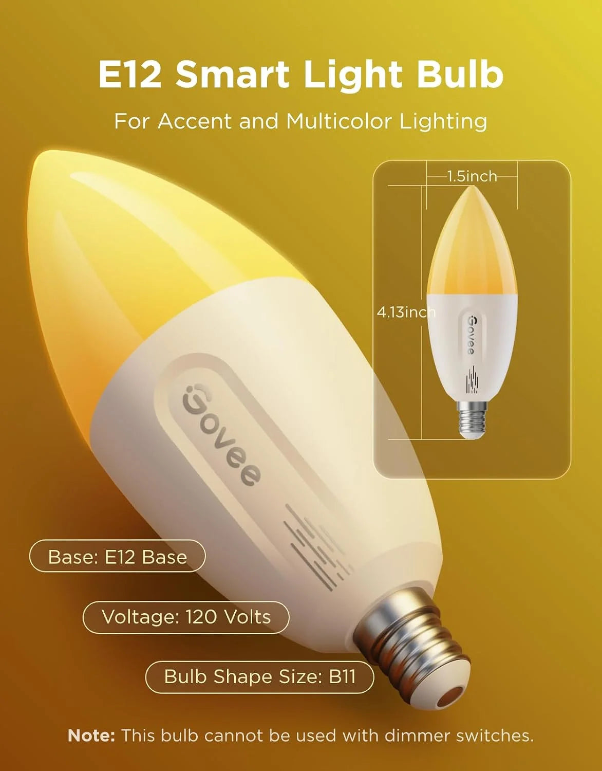 Govee Smart E12 Led Bulb, RGBWW Color Changing, 2.4GHz Only, 450 LM, 6 Pack