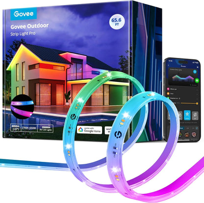 Govee Outdoor LED Strip Lights RGBIC with Warm and Cold White, 98.4ft 2.4G WiFi Smart Outdoor Lights, IP65 Waterproof, Work with Alexa and Google Assistant, App Control, for Porch, Patio, Eave, Party