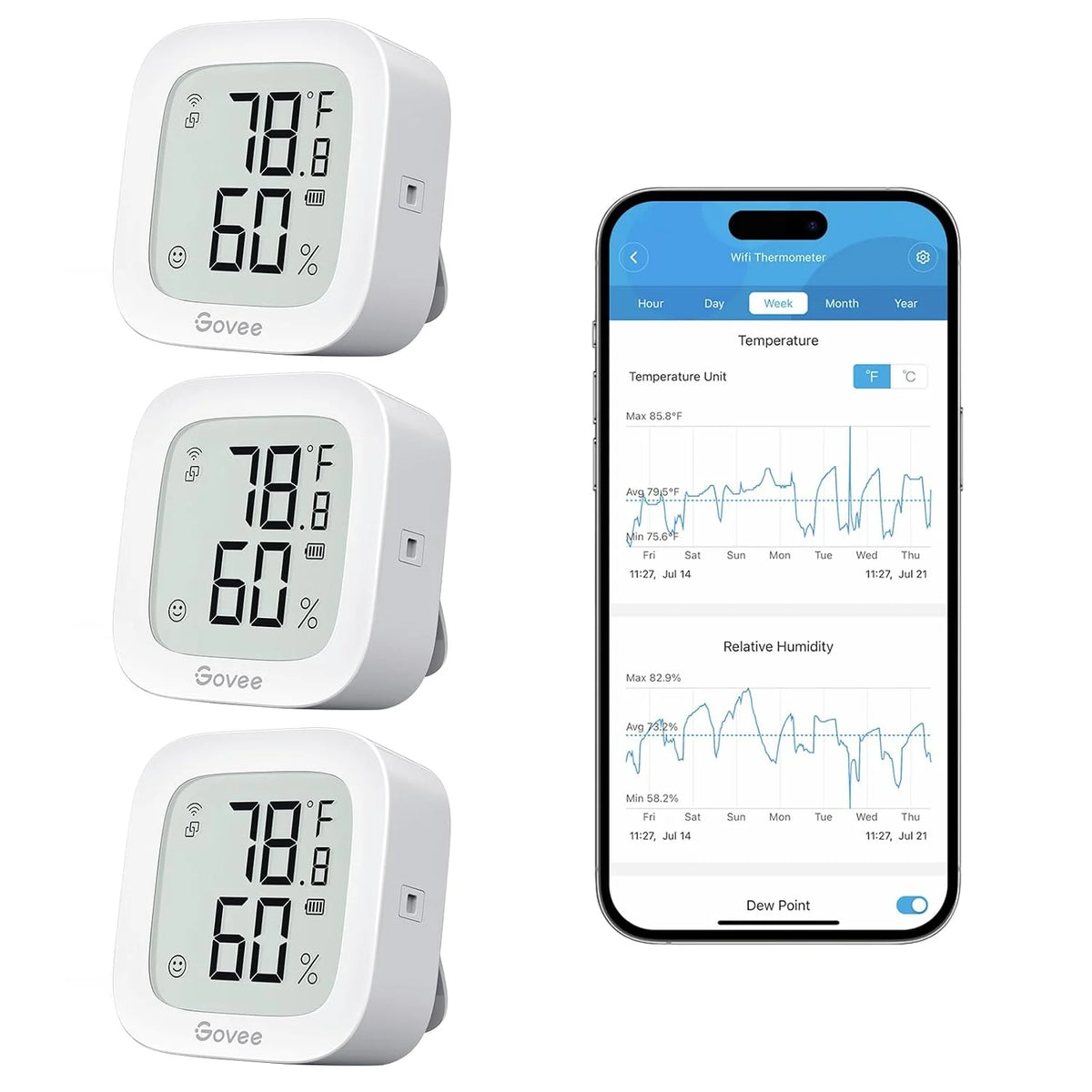 Govee WiFi Thermometer Hygrometer H5103 with Electronic Ink Display 3 Pack