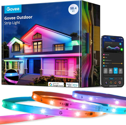 Govee Outdoor LED Strip Lights, 65.6ft Smart Led Strip Lights Work with Alexa and Google Assistant, App Control, IP65 Waterproof, RGBIC Outdoor Lights for Patio, Eave, Patio Decorations