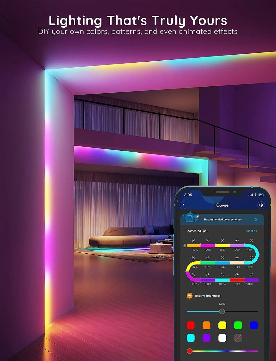 Govee 16.4ft RGBIC LED Strip Lights, LED Lights for Bedroom, APP Control