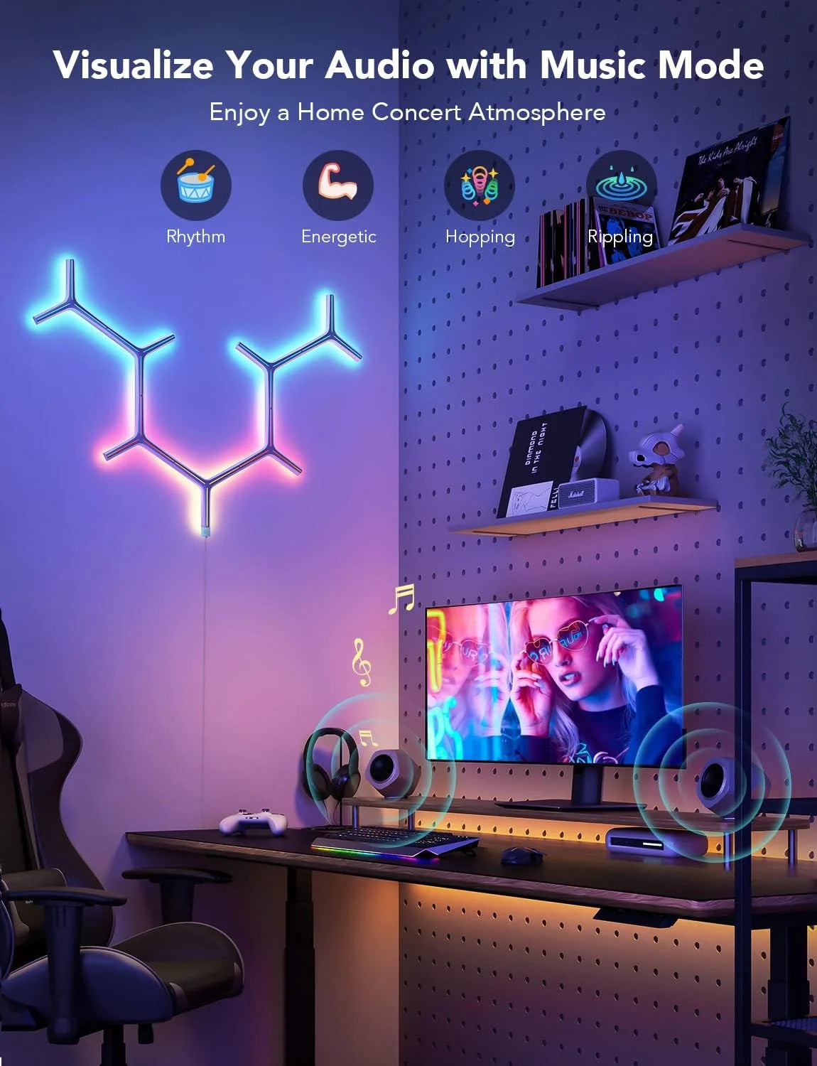 Govee Glide Y RGBIC LED Wall Lights, Smart Wi-Fi Gaming Lights with Music Sync, DIY and Timer Feature, LED Lights for Gaming Room, Wall Light 7 Pack