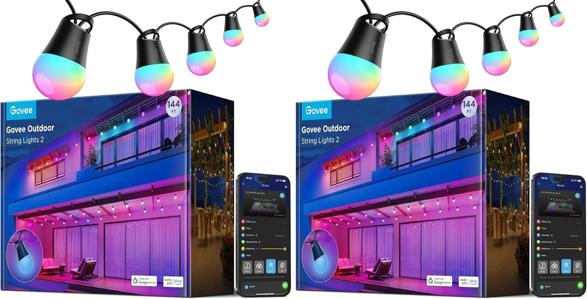 Govee Smart Outdoor String Lights 2, 48ft RGBIC Patio Lights with 15 Bulbs