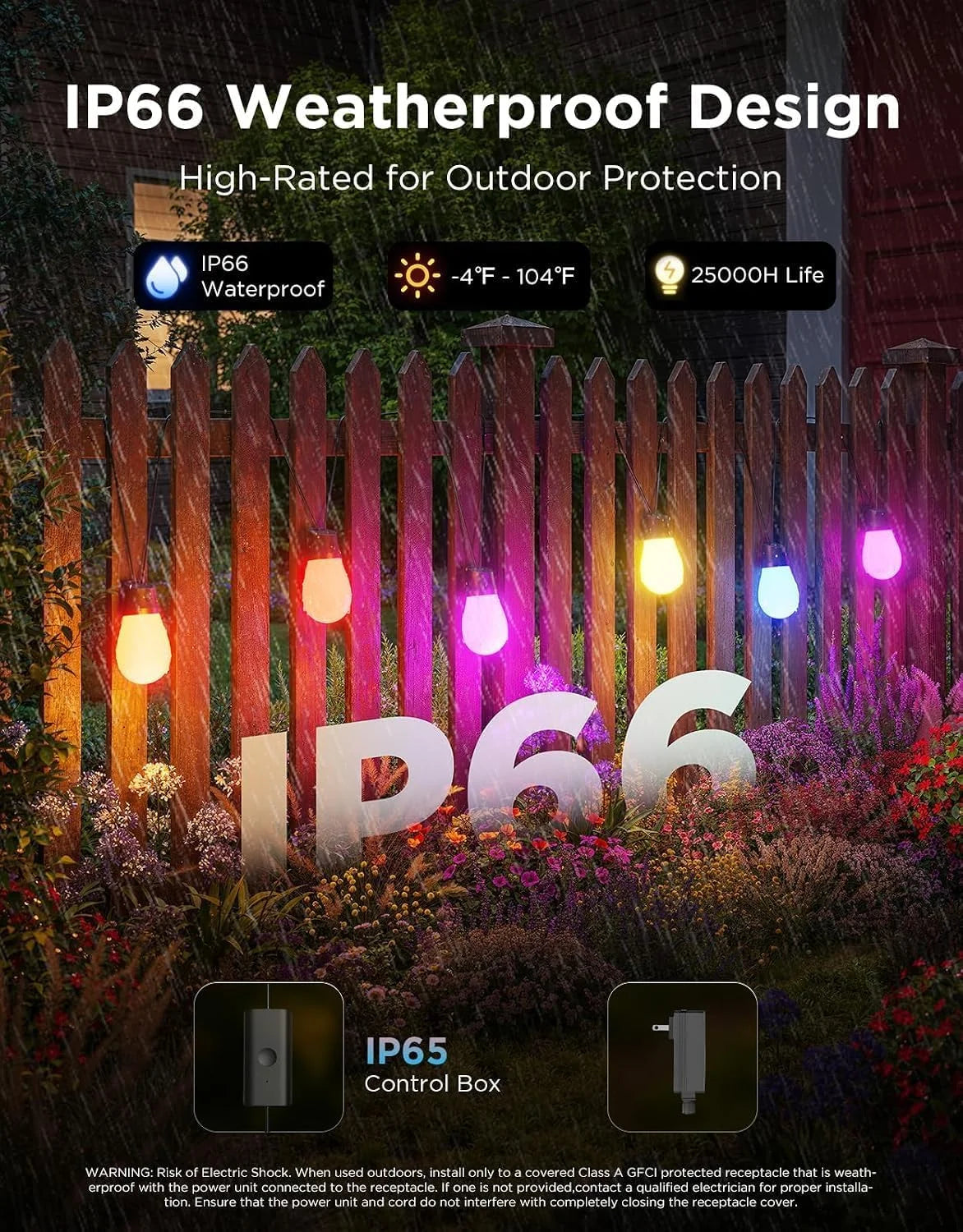 Govee S14 Bulb Outdoor String Lights 2, 144ft RGBICWW, 45 LED Bulbs, IP66
