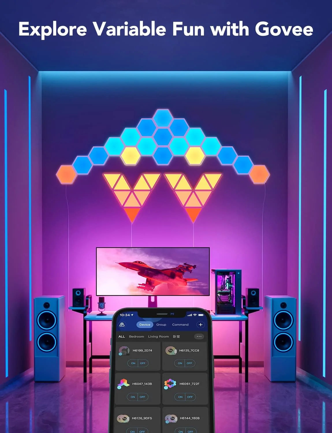 Govee Glide Hexa Light Panels, RGBIC Hexagon LED Wall Lights, Wi-Fi Smart Home Creative Wall Lights with Music Sync, Compatible with Alexa Google Assistant for Indoor Gaming Decor, 20 Pack