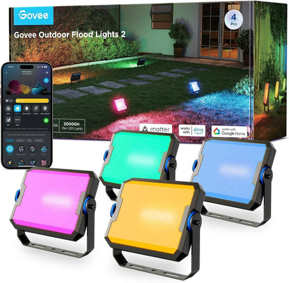 Govee Outdoor Flood Lights 2, RGBIC, IP66, Wired 6 Pack