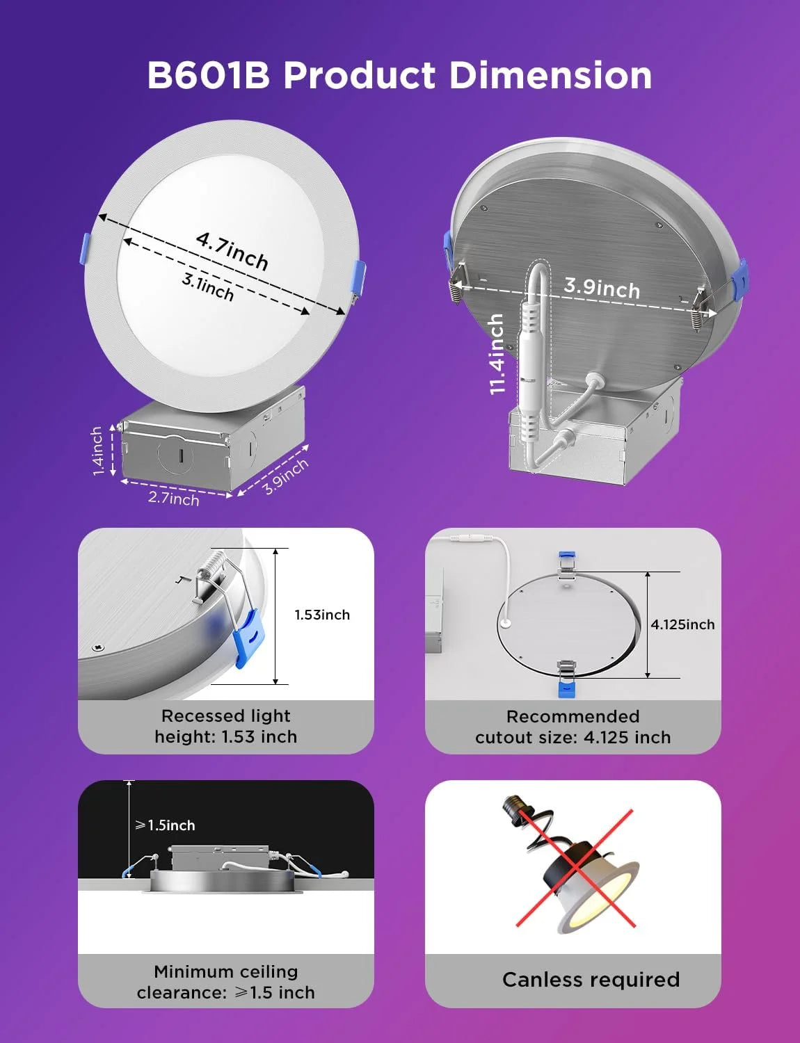 Govee Smart Recessed Lighting 4 Inch, LED Downlight 800 Lumen, 4 Pack