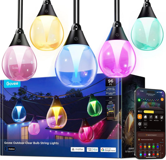 Govee Clear Bulb Outdoor String Lights, 96ft IP67 Patio & Backyard Lights