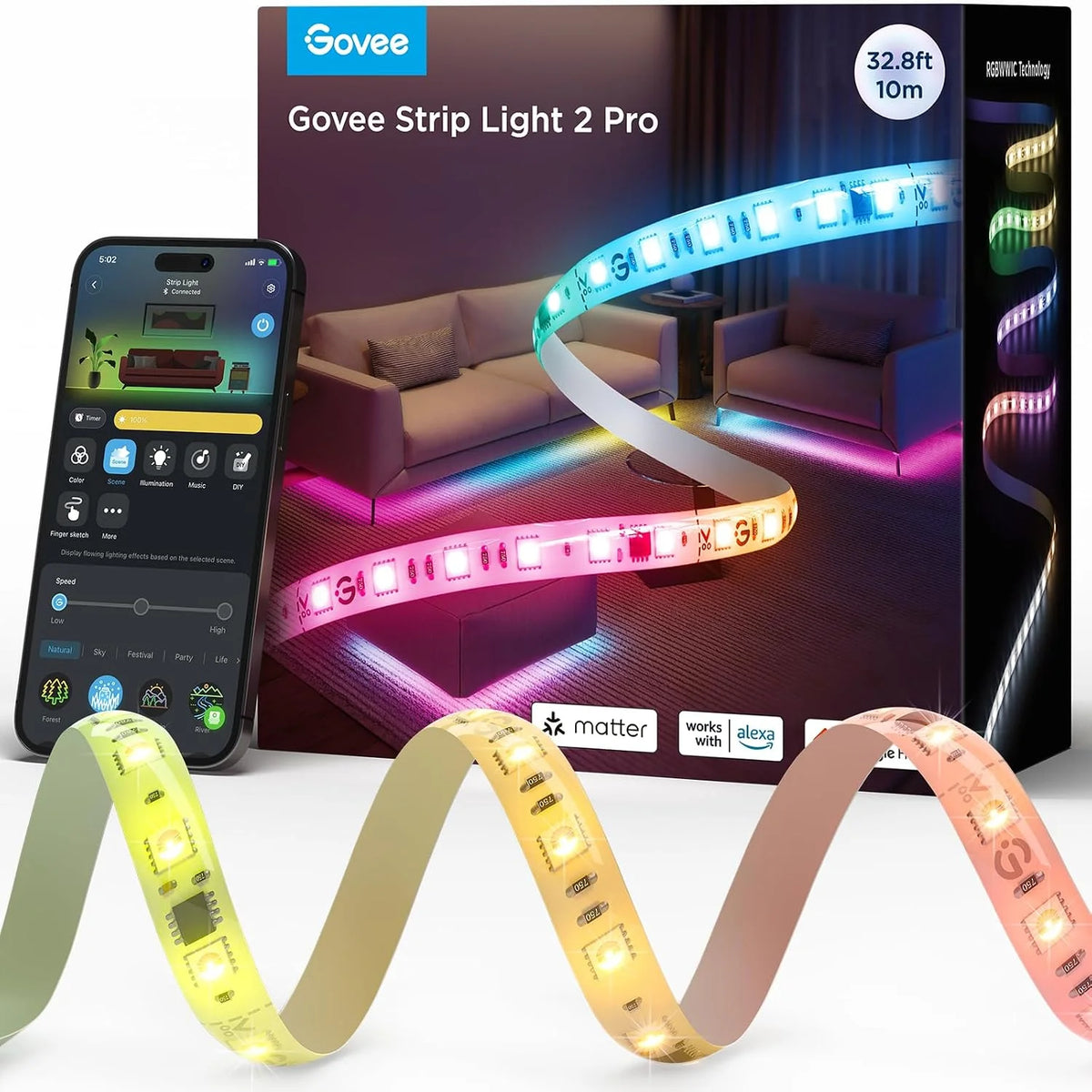 Govee RGBWWIC LED Strip Light 2 Pro 6.56ft, Smart Control, APP, WiFi