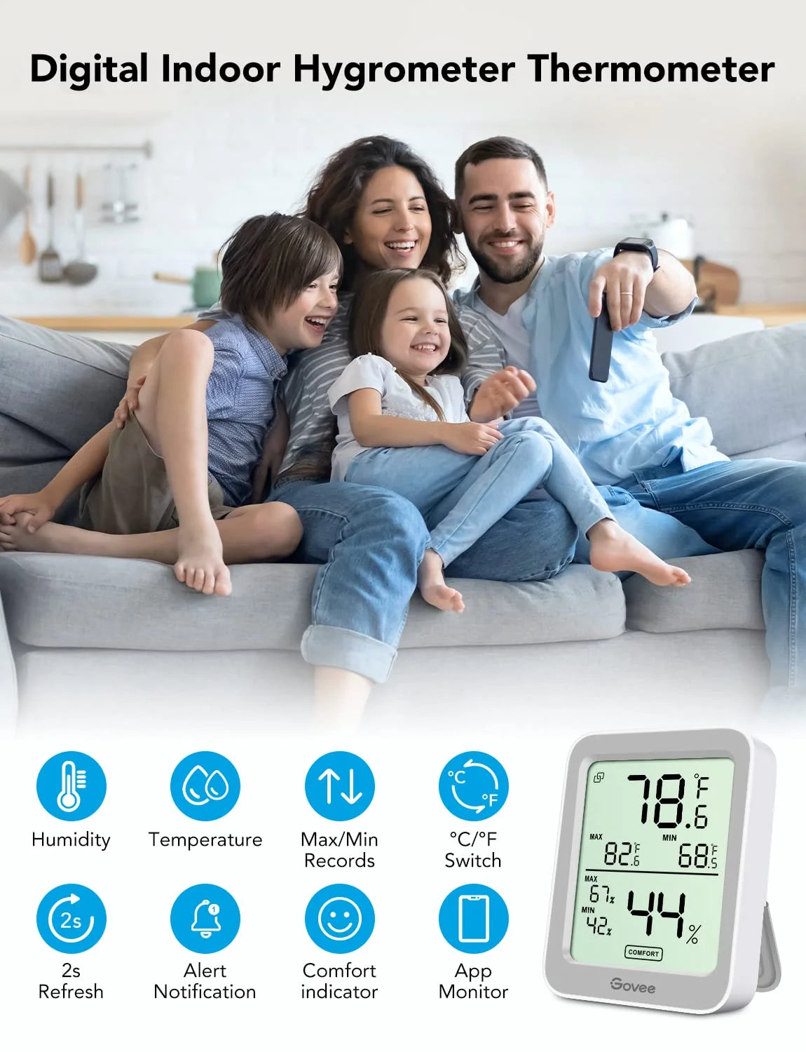 Govee Indoor Hygrometer Thermometer 3Pack H5075 with Bluetooth App Control