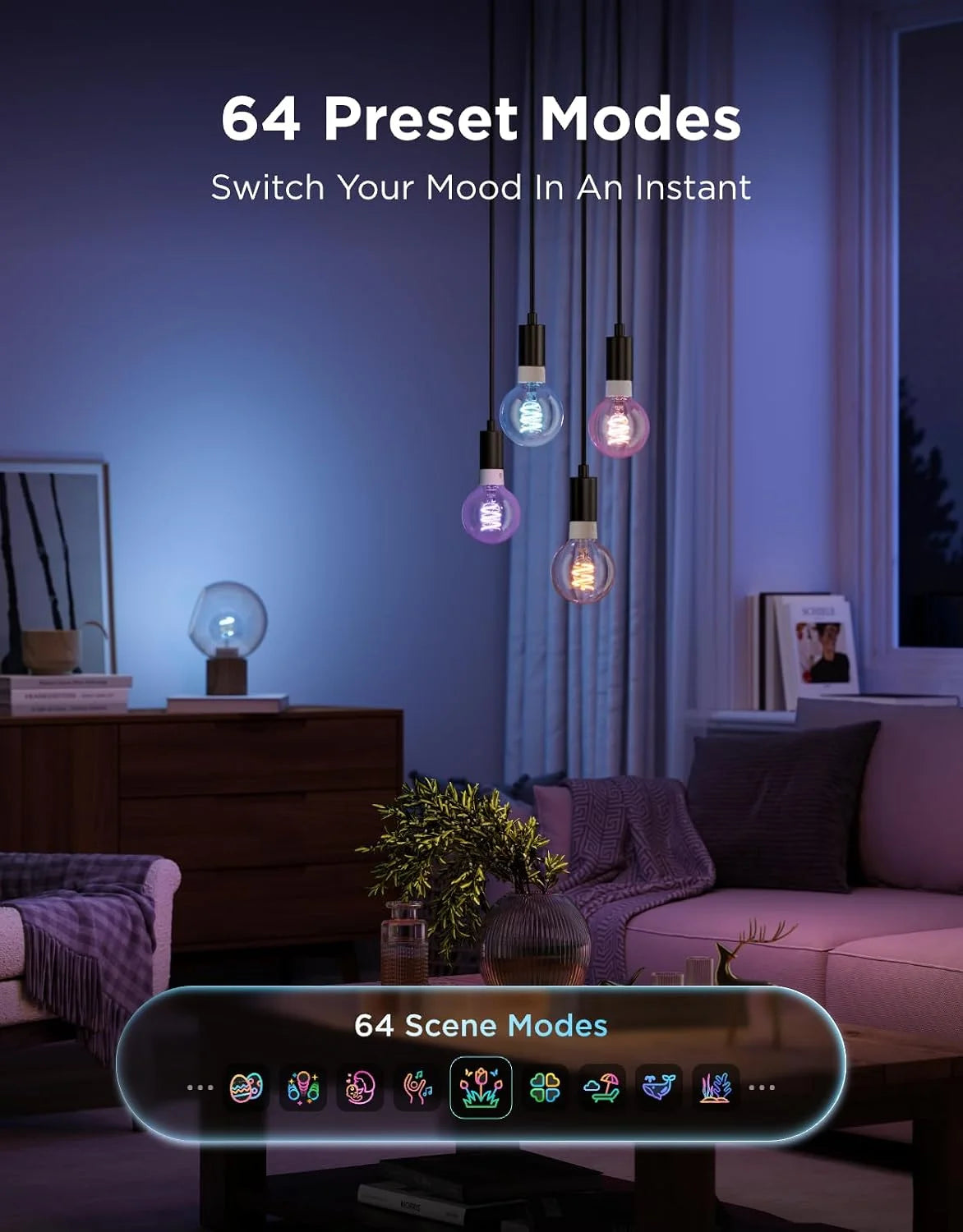 Govee Edison Bulbs, G25 Smart Vintage Light Bulbs, RGBWW, E26 Base 4 Pack