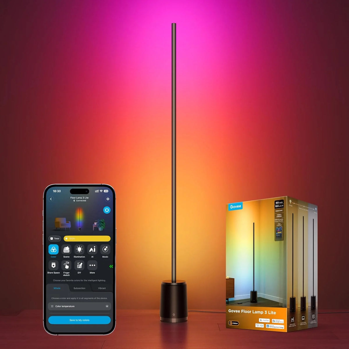 Govee Floor Lamp 3 Lite, Smart RGBIC LED Corner Lamp for Bedroom