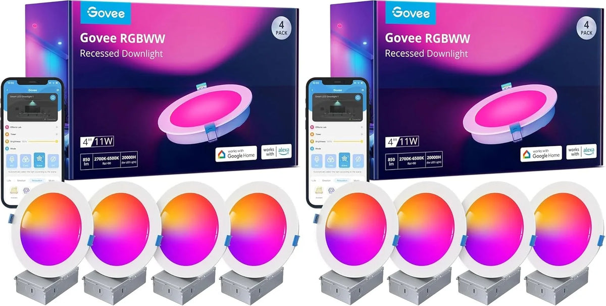 Govee Smart Recessed Lighting 4 Inch, LED Downlight 800 Lumen, 4 Pack
