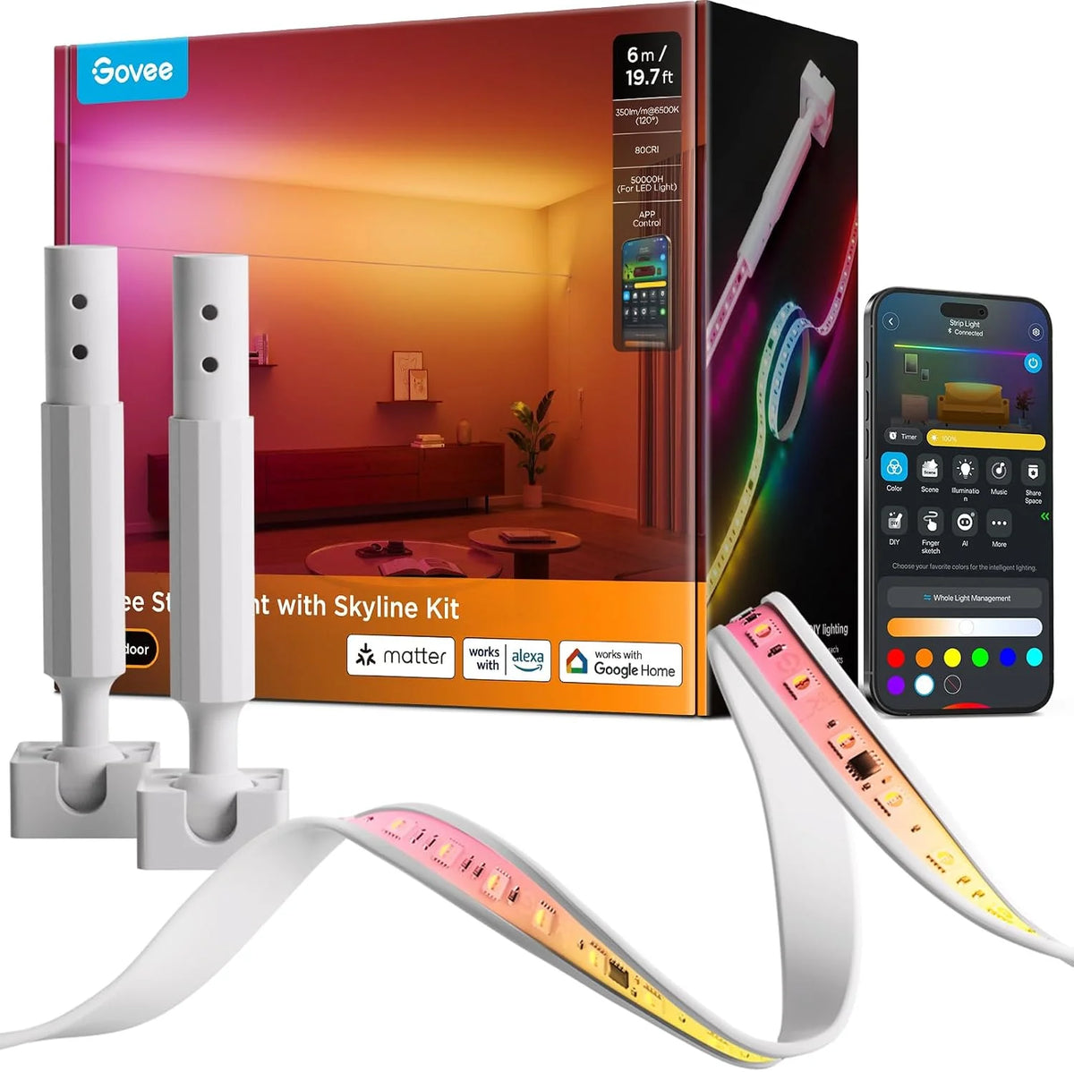 Govee RGBWWIC Strip Light with Skyline Kit 13.1ft, Smart Control, APP, WiFi