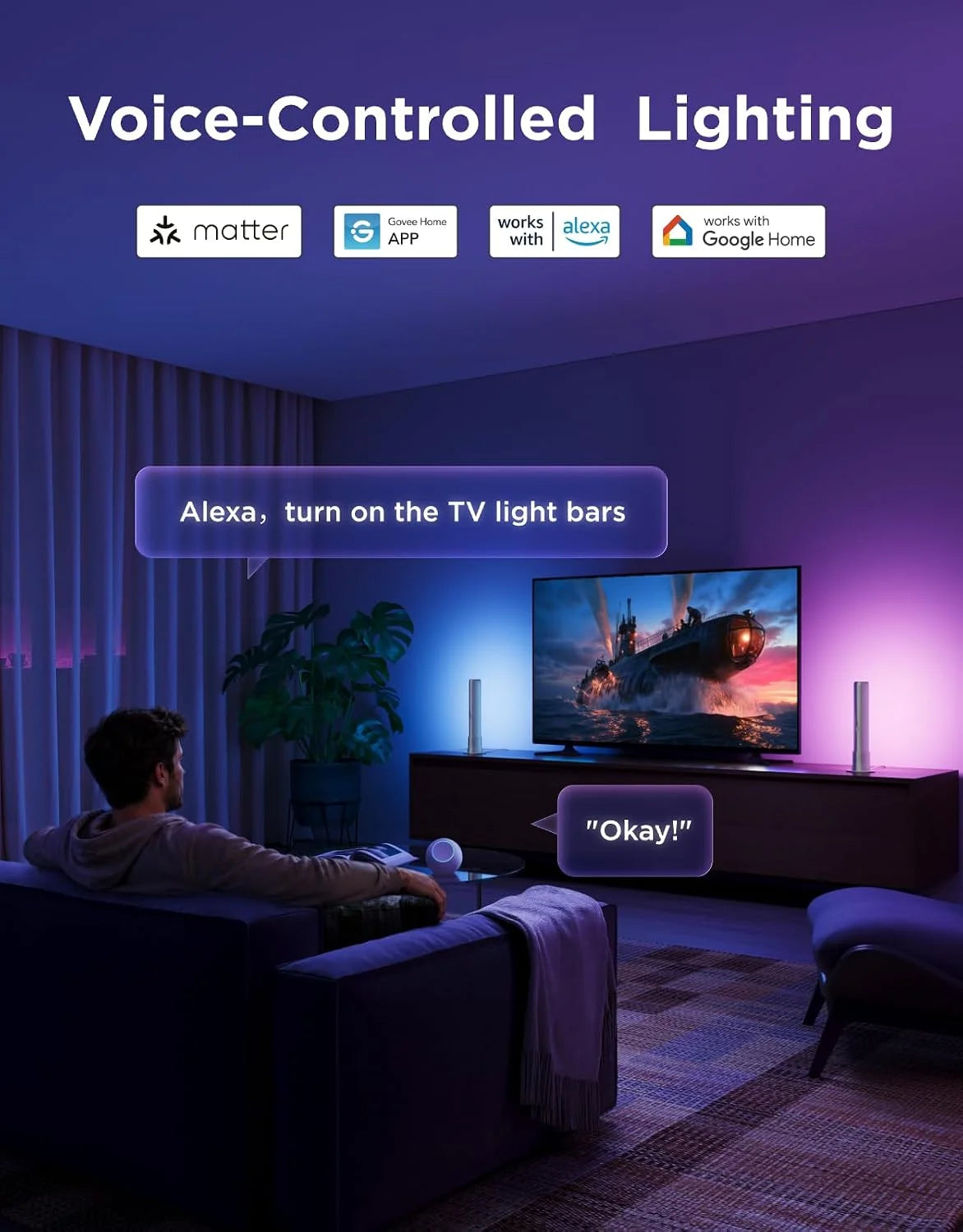 Govee Smart Light Bar, RGBICWW TV Lights for Living Room, Gaming, Silver