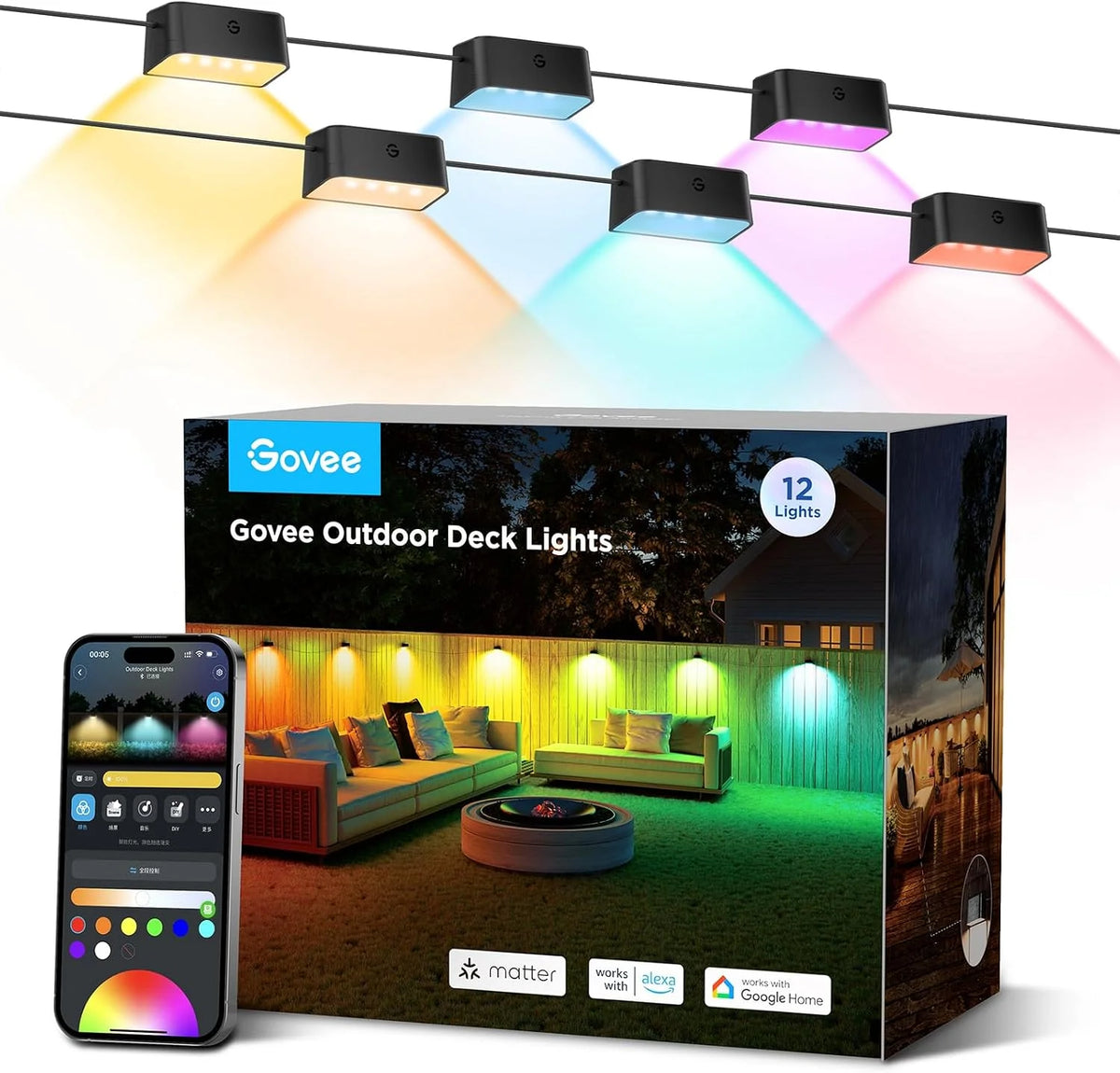 Govee RGBIC Outdoor Deck Lights, 4000K White Light, IP65 Smart Lights