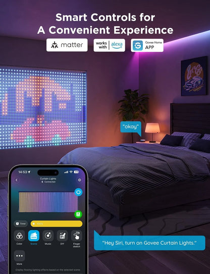 Govee Smart Curtain Lights 2, 1560 LEDs, 14.8×6.6ft for Indoor Decor