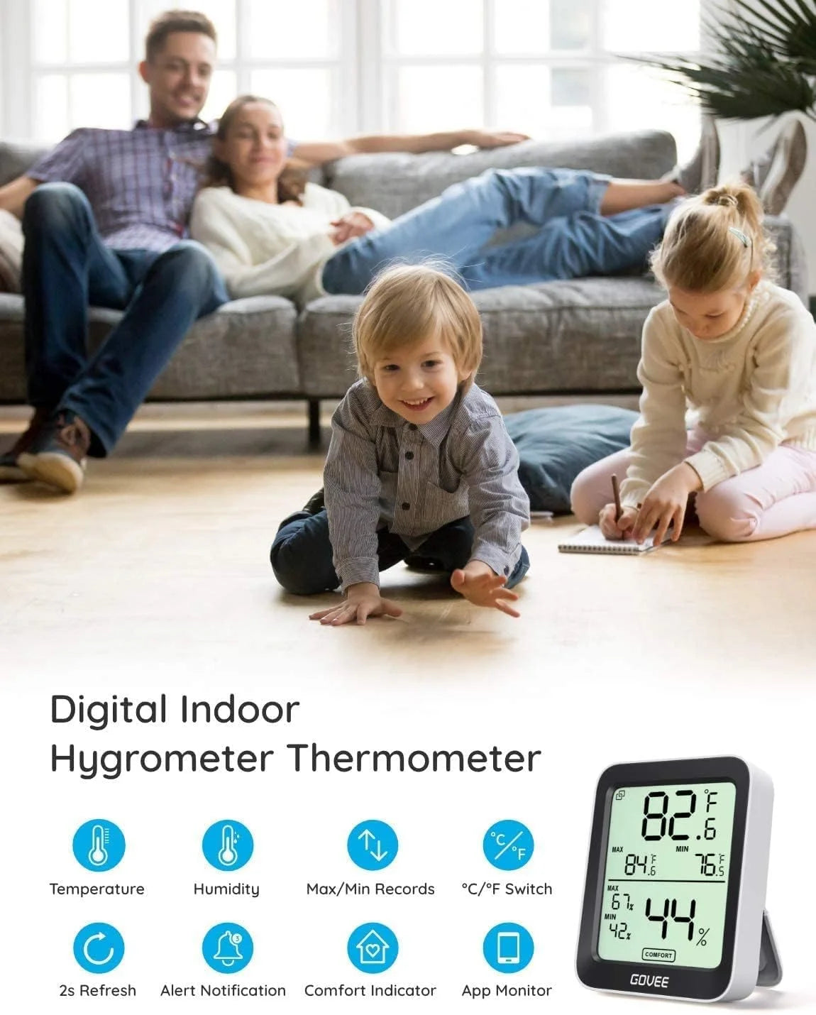 Govee Indoor Hygrometer Thermometer 3Pack H5075 with Bluetooth App Control