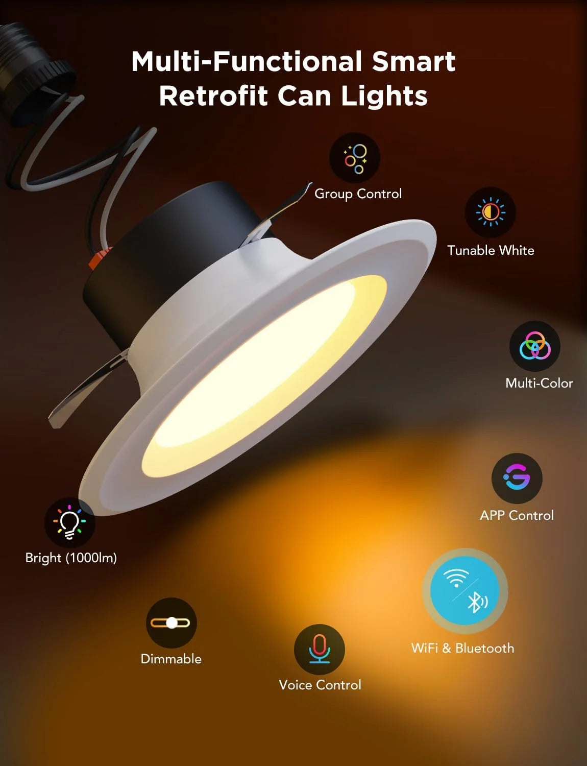 Govee Smart Retrofit Recessed Lighting 6 Inch, Wi-Fi Bluetooth Direct Connect RGBWW Retrofit Can Lights, 65 Scene Modes, Works with Alexa & Google Assistant, 1000 Lumens, 6 Pack