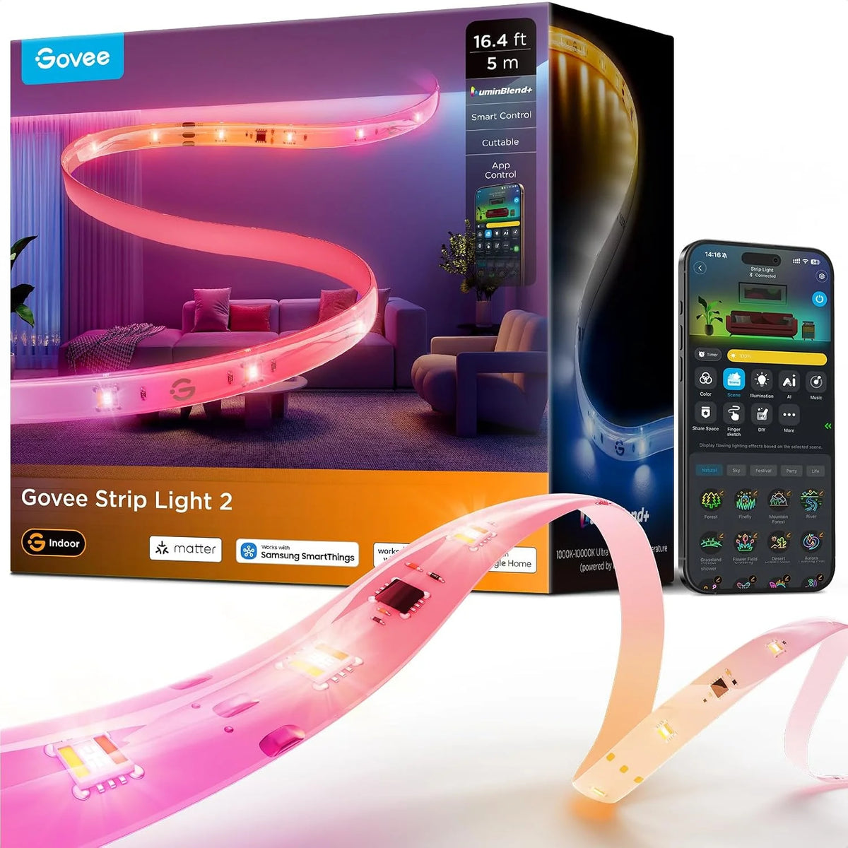 Govee LED Strip Light 2, 65.6ft, RGBWWIC, 1000K to 10000K White Light, WiFi