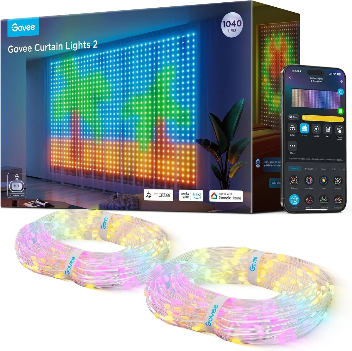 Govee Smart Curtain Lights 2, 1560 LEDs, 14.8×6.6ft for Indoor Decor