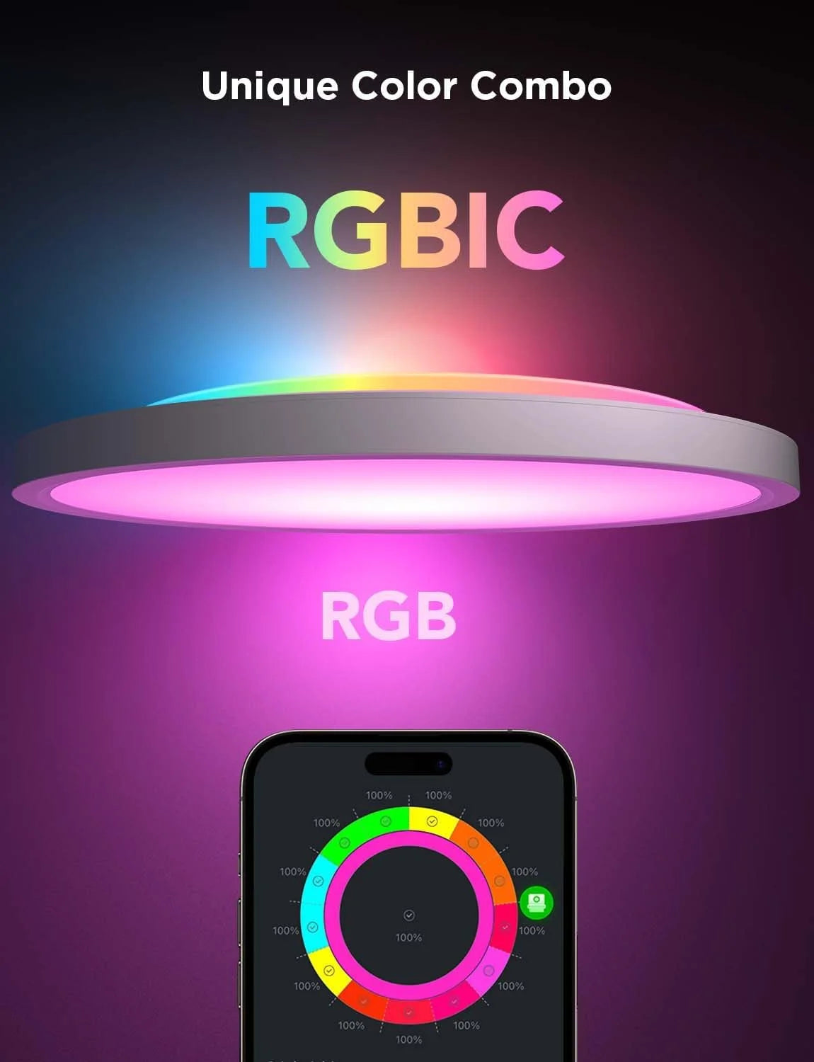 Govee Smart Ceiling Light, RGBIC 2400LM 2700K-6500K 12 Inch 1 Pack Black