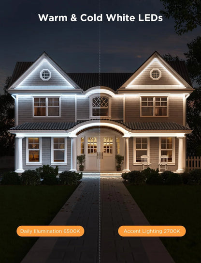 Govee Outdoor LED Strip Lights RGBIC with Warm and Cold White, 98.4ft 2.4G WiFi Smart Outdoor Lights, IP65 Waterproof, Work with Alexa and Google Assistant, App Control, for Porch, Patio, Eave, Party
