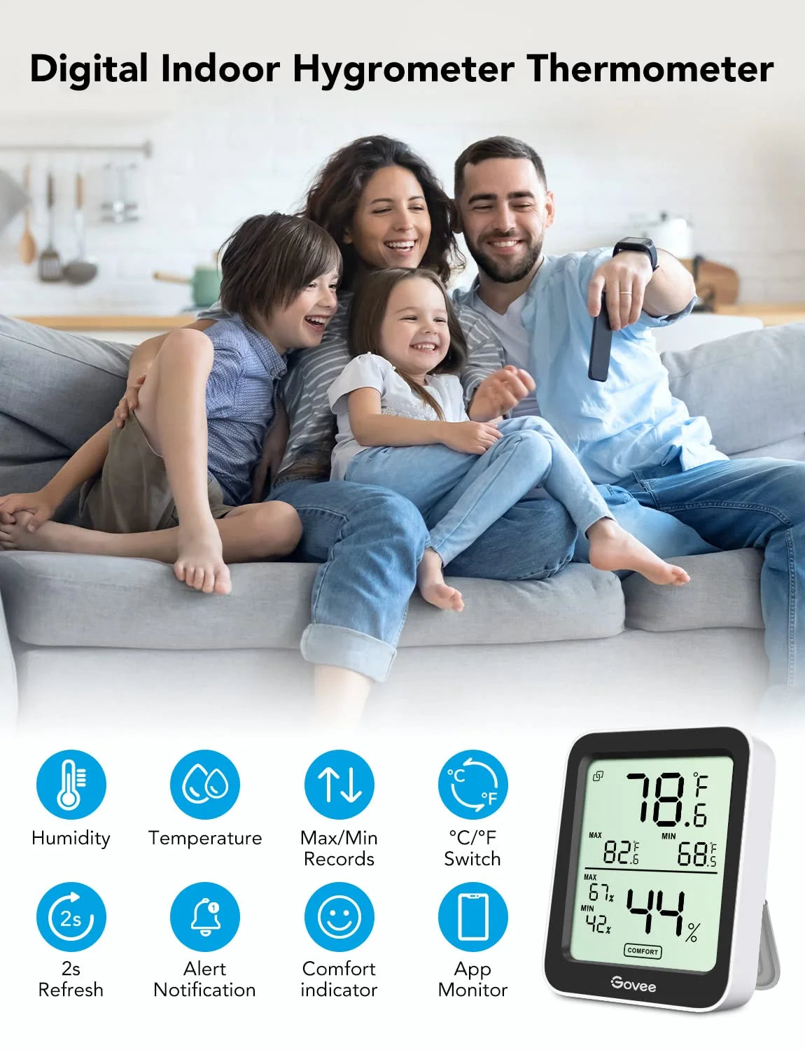 Govee Indoor Hygrometer Thermometer 3Pack H5075 with Bluetooth App Control