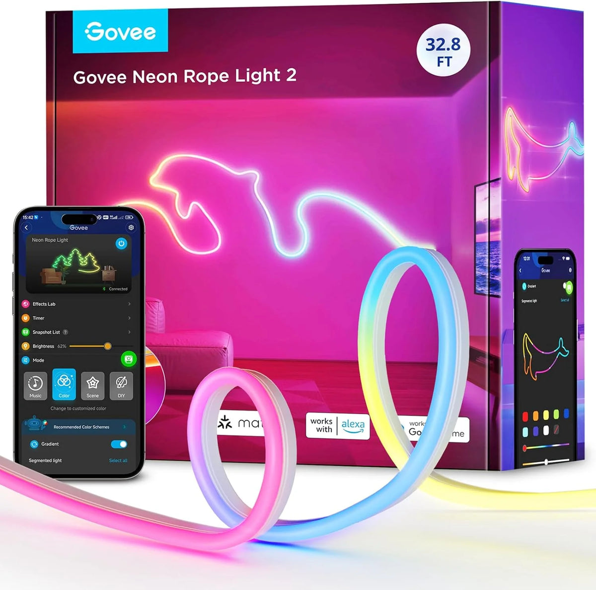 Govee RGBIC Neon Lights 16.4ft Works with Matter, Alexa, Google Assistant