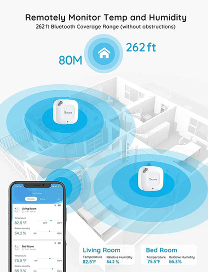 Govee Smart Bluetooth Thermometer Hygrometer H5074, Mini Humidity Sensor