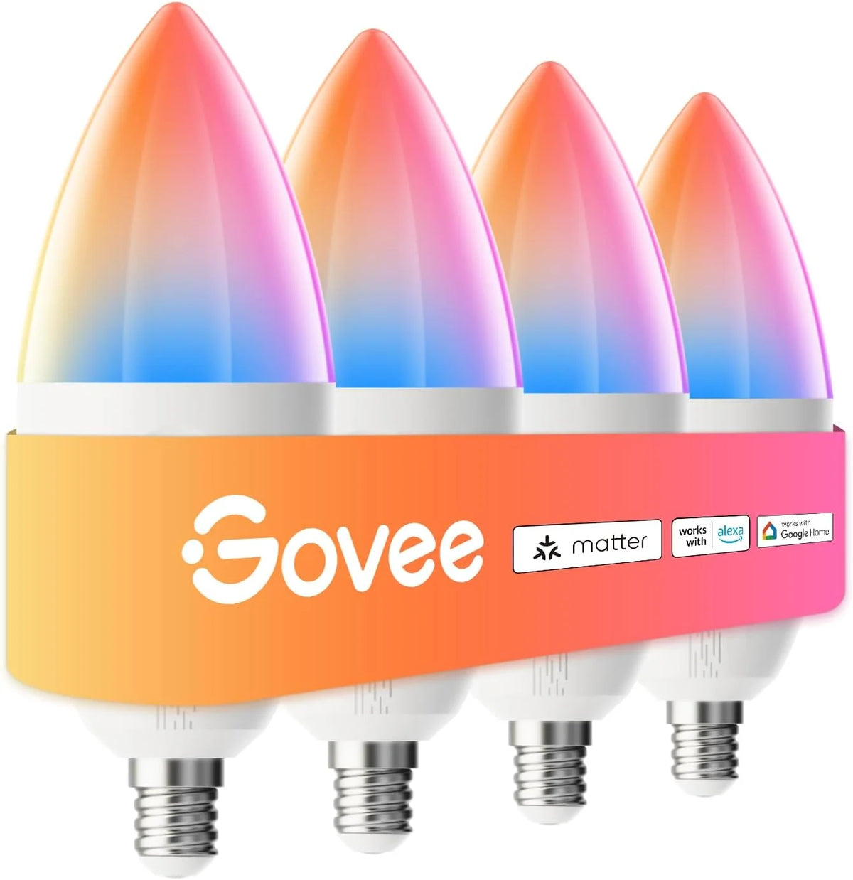 Govee Smart E12 Led Bulb, RGBWW Color Changing, 2.4GHz Only, 450 LM, 6 Pack