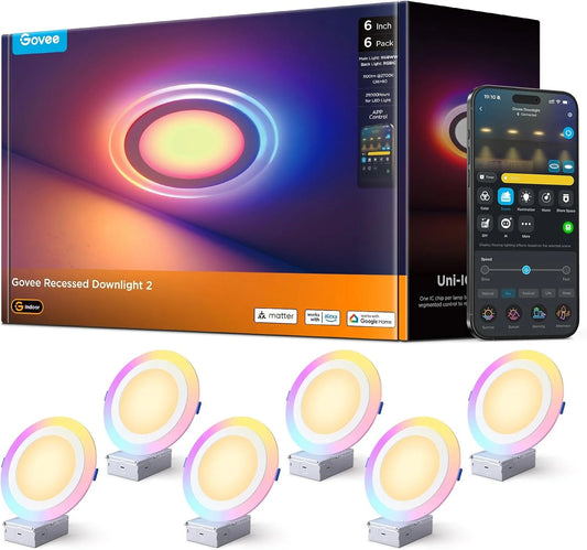 Govee Smart Recessed Lighting 6 Inch, LED Recessed Light 1100LM, 6 Pack