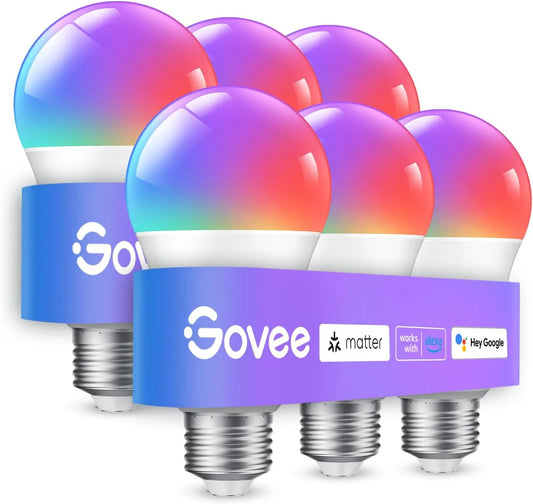 Govee Smart Light Bulbs, A19 LED Light Bulb, 800 Lumen, 6 Pack