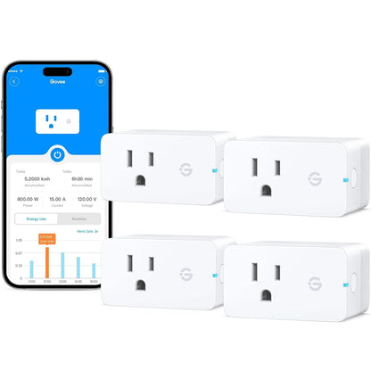 Govee Smart Plug with Energy Monitoring, WiFi Bluetooth Outlet, 2 Pack