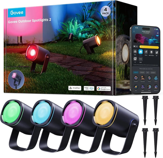 Govee Outdoor Spot Lights 2, IP67 Waterproof Spotlights, RGBWIC, 4 Pack