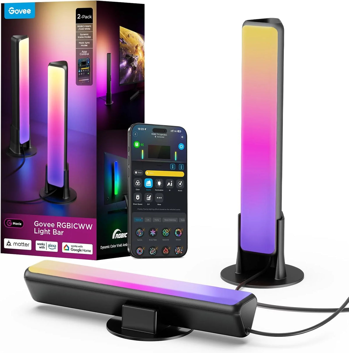 Govee Smart Light Bar, RGBICWW TV Lights for Living Room, Gaming, Silver