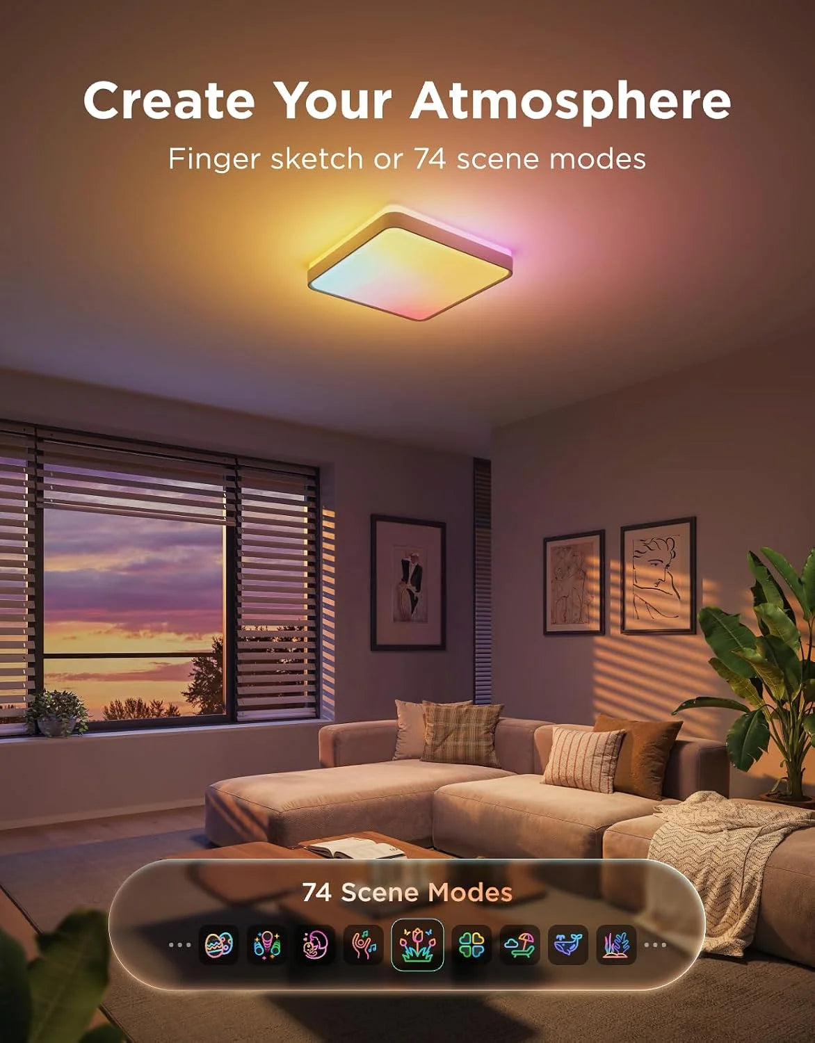 Govee Smart Ceiling Light, RGBWW and RGBIC 2400LM 12 Inch, Square 1 Pack