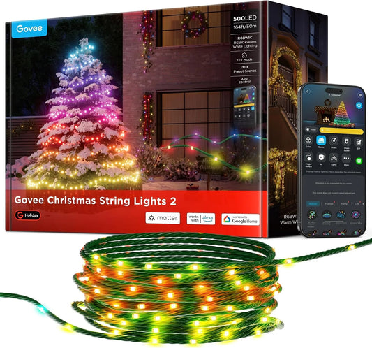 Govee Christmas Lights 2, 164FT 500LEDs String Lights for Decor, Green Wire