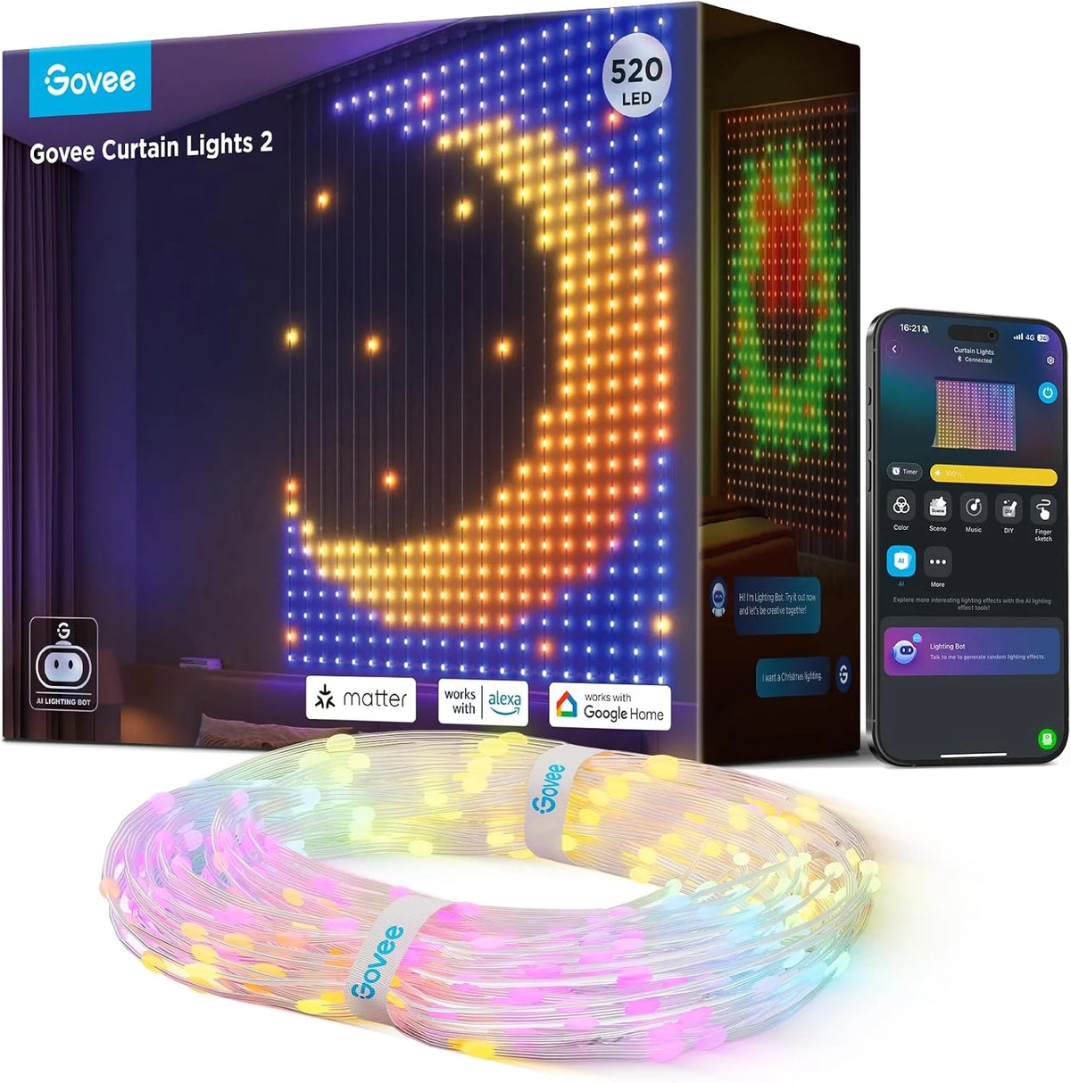 Govee Smart Curtain Lights 2, 1560 LEDs, 14.8×6.6ft for Indoor Decor